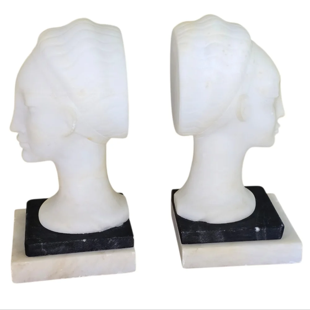 Vintage Italian Alabaster Bust Bookends – Mid Century Modern Shelf Decor” - Picture 4 of 10